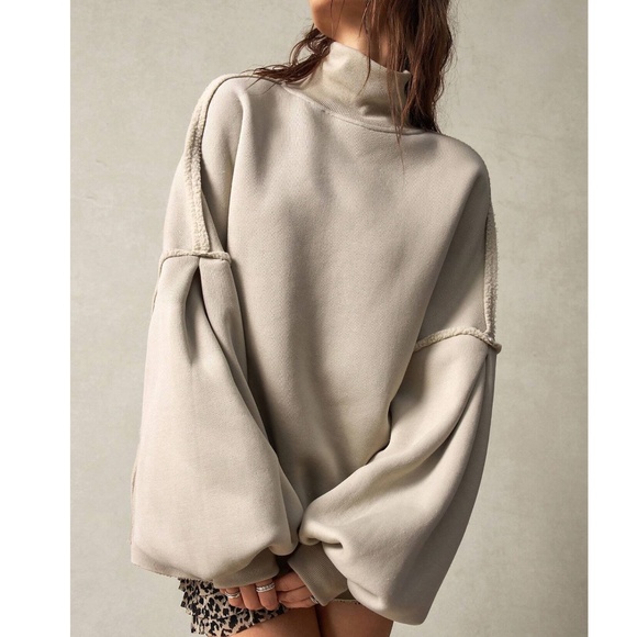 Cozy Reverse Stitch Oversized High Neck Sweatshirt Top - Picture 4 of 14